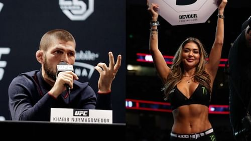 Khabib Nurmagomedov (left) and a UFC ring girl (right)