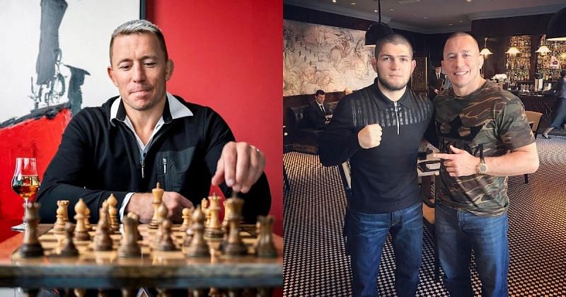 Georges St-Pierre (left &amp; right), Khabib Nurmagomedov (central) [Images Courtesy: @georgesstpierre on Instagram]