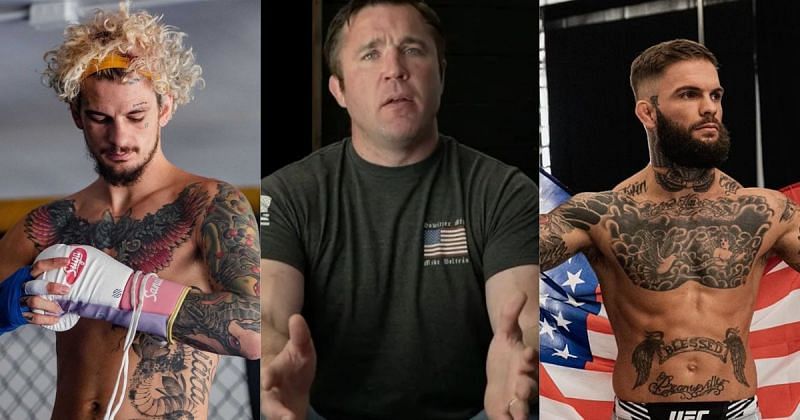 Chael Sonnen (center) [via YouTube] Sean O&#039;Malley (left) and Cody Garbrandt (right) [@sugaseanmma and @cody_nolove on Instagram]