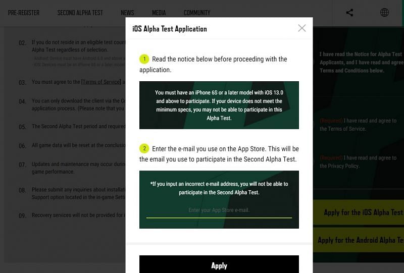 Enter the email ID and press the apply button (Image via PUBG New State)