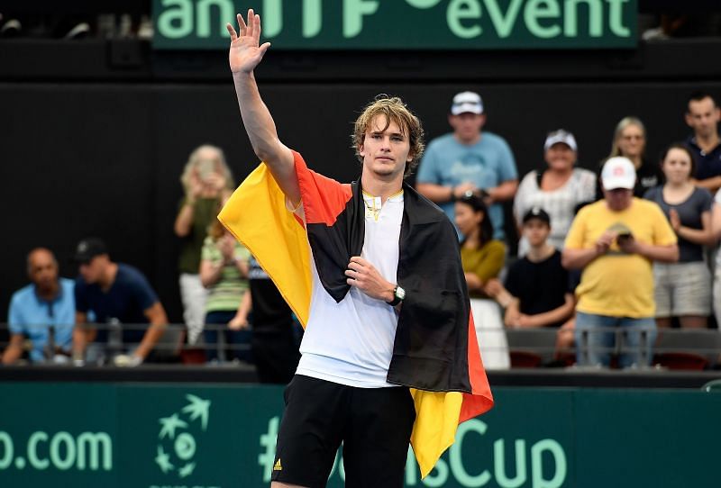 Alexander Zverev celebrates at the 2018 Davis Cup