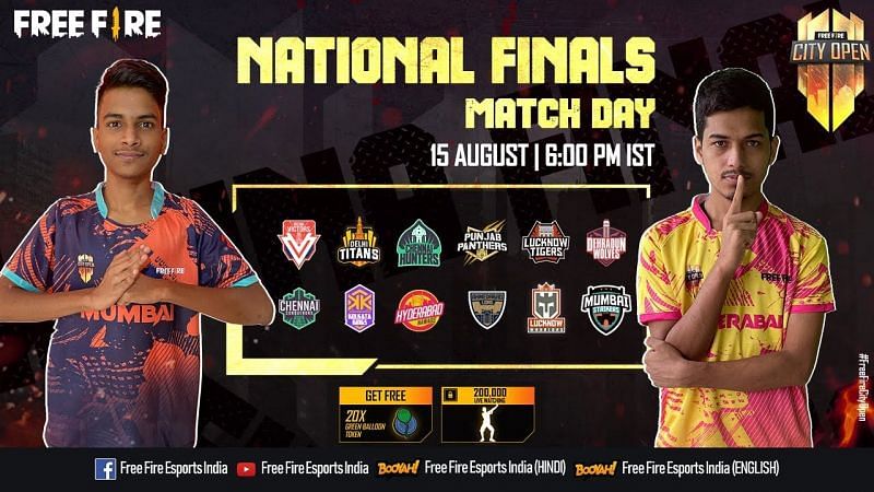 The Free Fire City Open National Finals stars on August 15 (Image via Free Fire Esports India)