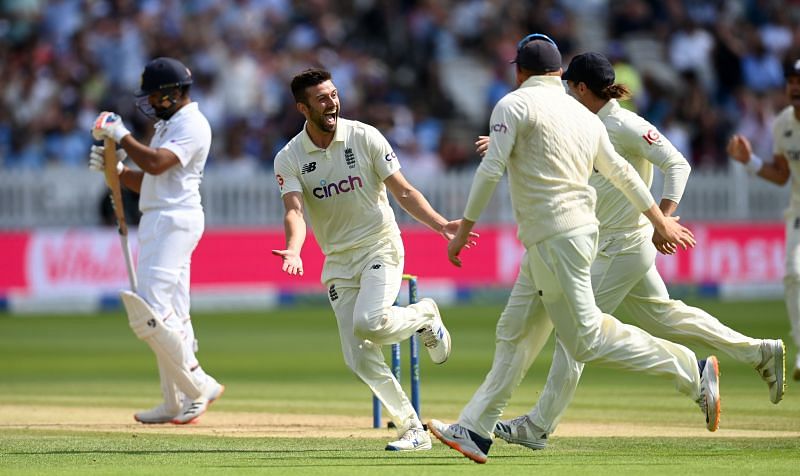 Mark Wood celebrates dismissing Rohit Sharma during the Lord&#039;s Test. Pic: Getty Images