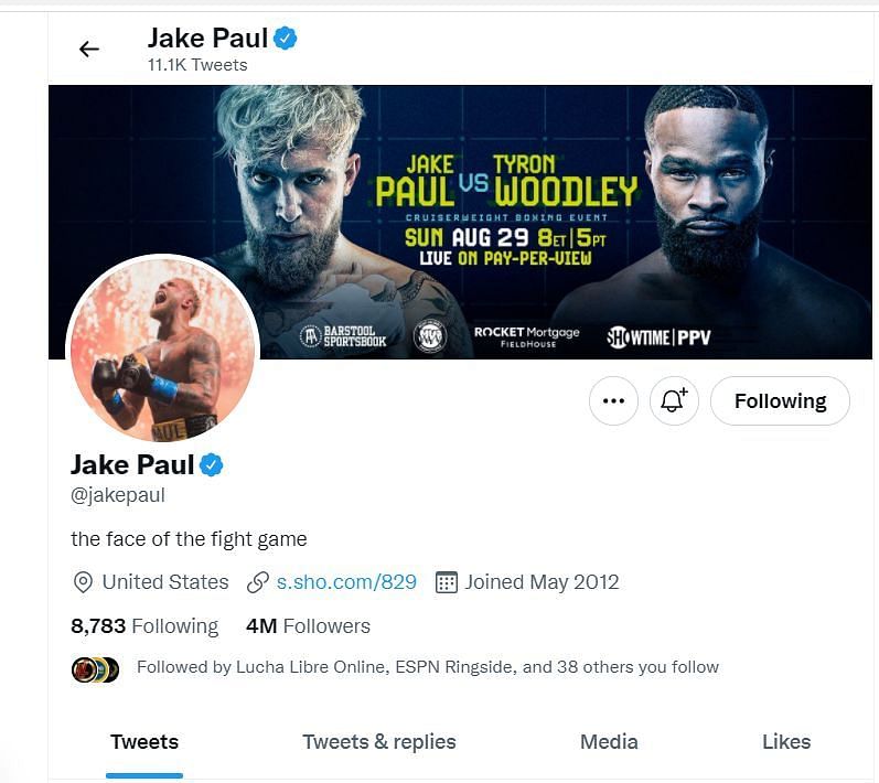Jake Paul&#039;s new Twitter bio reads: &quot;the face of the fight game&quot;