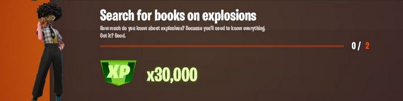 &quot;Search for books on explosions&quot; Fortnite week 12 Legendary challege (Image via Lazyleaks_)