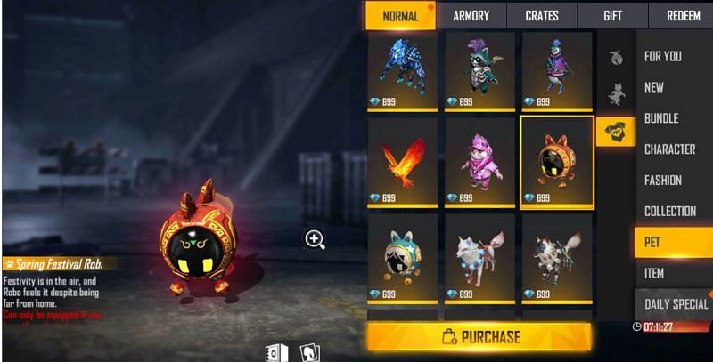 Players will have to choose the skin icon and select the pet skin of their choice (Image via Free Fire)