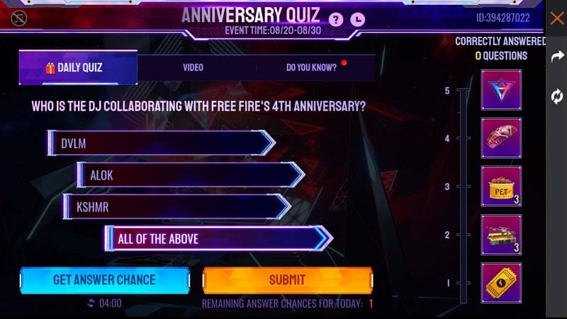 Answer to the question (Image via Free Fire)