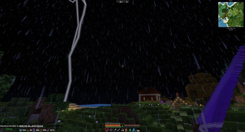 Lightning strikes (Image via Minecraft)