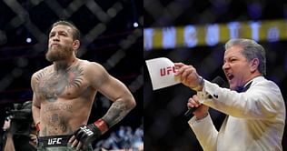 Bruce Buffer playfully tells a fan that Puncher's Chance is a better whiskey than Conor McGregor's Proper 12