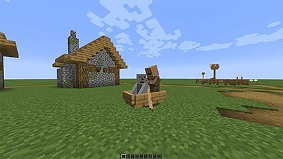 A villager in a boat with a player (Image via Apex Hosting)