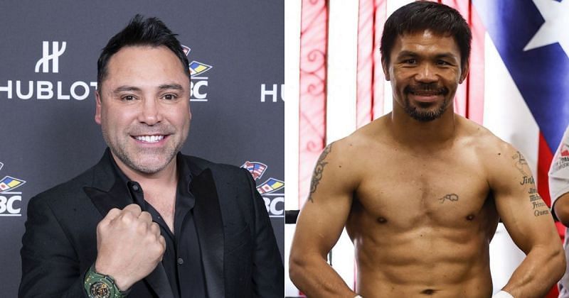 Oscar De La Hoya (left) and Manny Pacquiao (right)