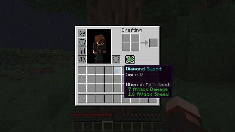 Diamond sword with Smite 5 in the inventory (Image via Minecraft)