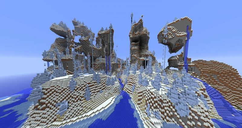 An amped-up ice spikes biome (Image via Minecraft)