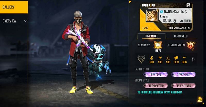 Daddy Calling is in the Grandmaster tier (Image via Free Fire)