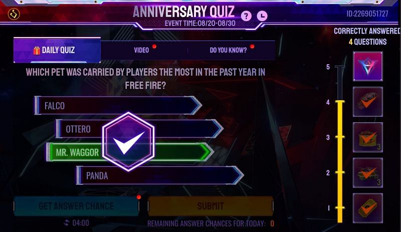 Answering the questions will net several milestone rewards (Image via Free Fire)