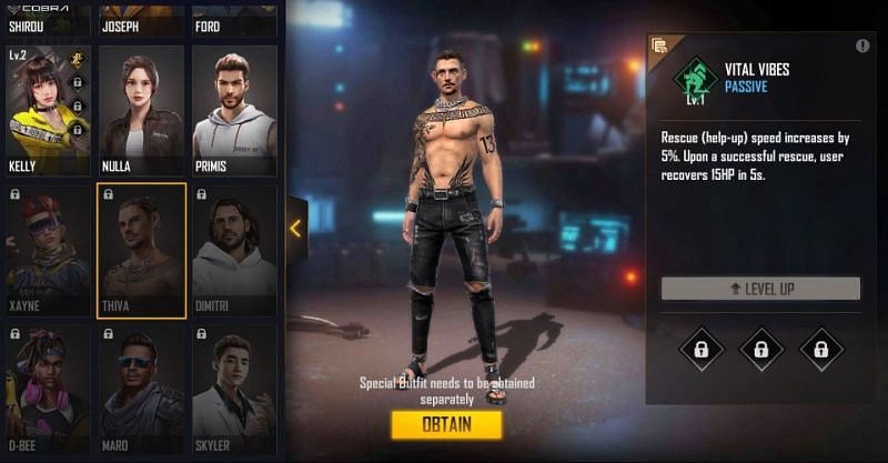 The Thiva character in the game (picture from Free Fire)