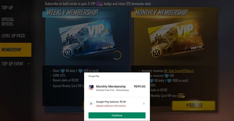 Users need to complete the transaction to get the membership (Image via Free Fire)