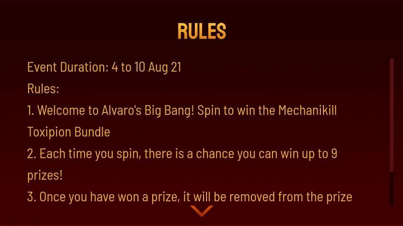 Alvaro&#039;s Big Bang event rules (Image via Free Fire)