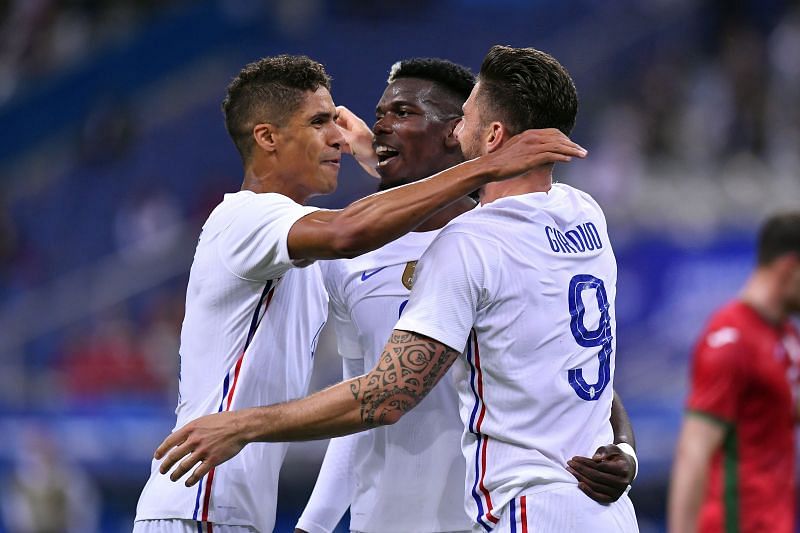 Rapha&euml;l Varane with international and club teammate Paul Pogba, France v Bulgaria - Friendly