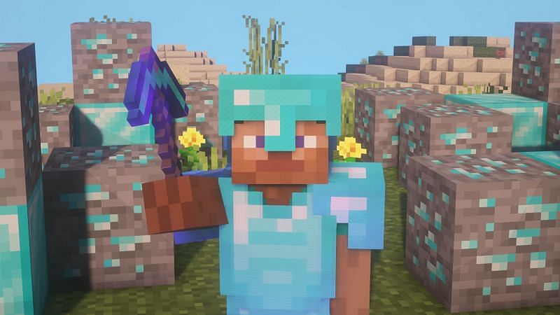 Steve wearing diamond armor (Image via Minecraft)