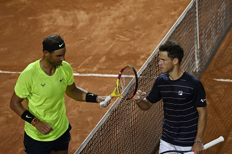 Rafael Nadal and Diego Schwartzman after their match at the 2020 Italian Open