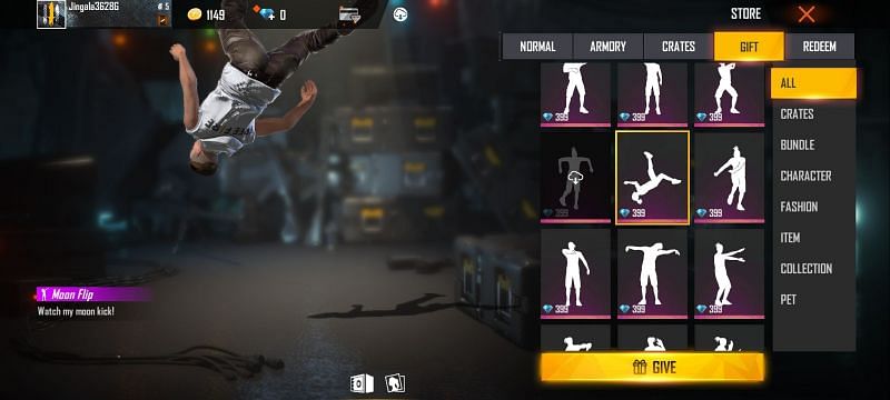 Moon Flip emote in Free Fire (Image via ff.garena.com)