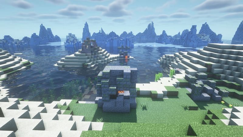 Ocean ruins at the beach (Image via Minecraft)