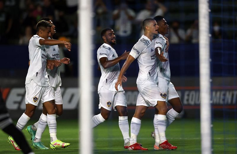 Rayan Raveloson Los Angeles Galaxy celebrates a goal against the Colorado Rapids