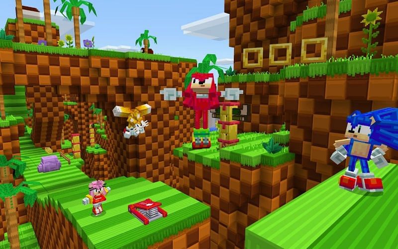 Sonic x Minecraft, a recent DLC collaboration that provided players with new, Sonic-themed maps (Image via Minecraft)