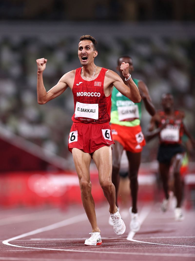 Moroccan Bakkali wins the 3000m steeplechase at the Tokyo Olympics.
