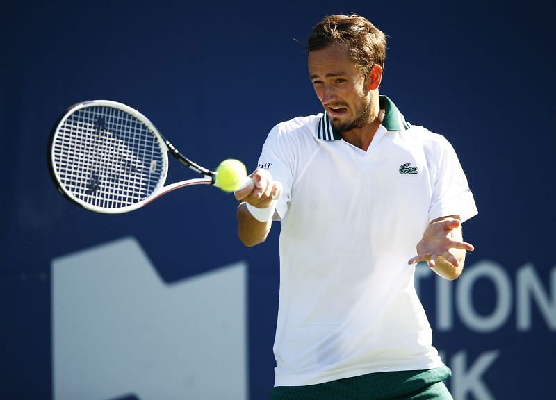 Daniil Medvedev hitting a forehand