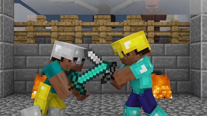 A fierce battle in Minecraft (Image via Pinterest)