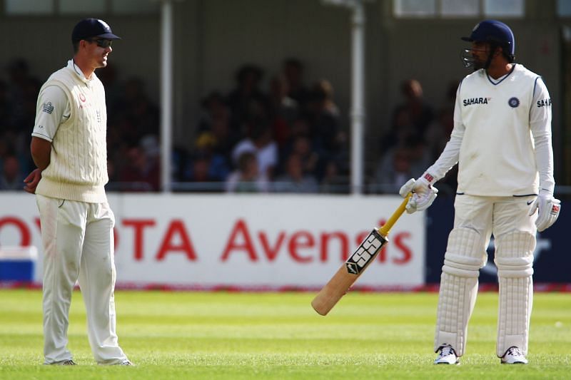 Kevin Pietersen and Zaheer Khan having a &#039;discussion&#039; during the 2007 Trent Bridge Test. Pic: Getty Images