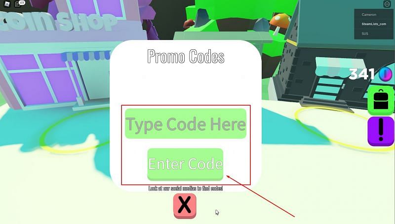 The window to redeem codes in Fidget World. (Image via Roblox Corporation)