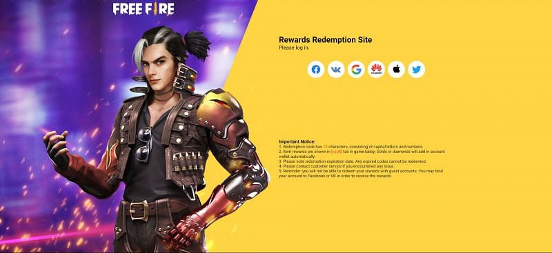 Users will be asked to login before using the redeem code (Image via Free Fire)