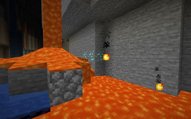 Diamond ore near an abundance of lava (Image via Mojang)