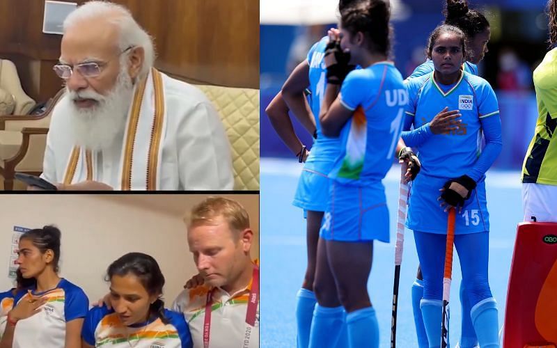 PM Narendra Modi calls the Indian women&#039;s hockey team after their agonizing loss [Image Credits: Hockey India/Twitter]