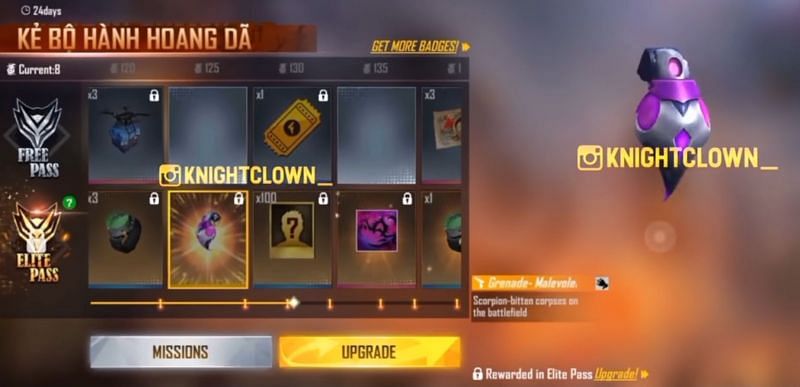 A leaked grenade skin in the Elite Pass (Image via Knight Clown)