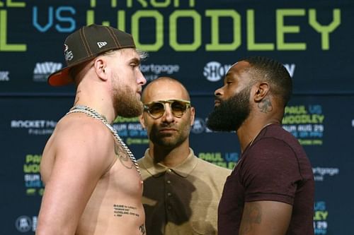 Jake Paul vs Tyron Woodley face-offs