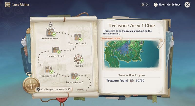 Treasure Map from Ulman containing 14 Treasure Areas (Image via Genshin Impact)