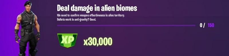 &quot;Deal damage in alien biomes&quot; Fortnite Epic challenge (Image via Twitter/iFireMonkey)