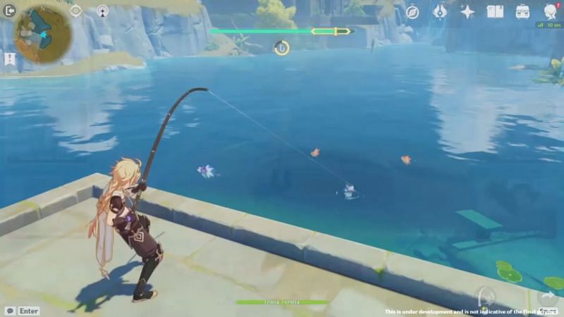 Traveler&#039;s fishing preview in the 2.1 live stream (Image via Genshin Impact)