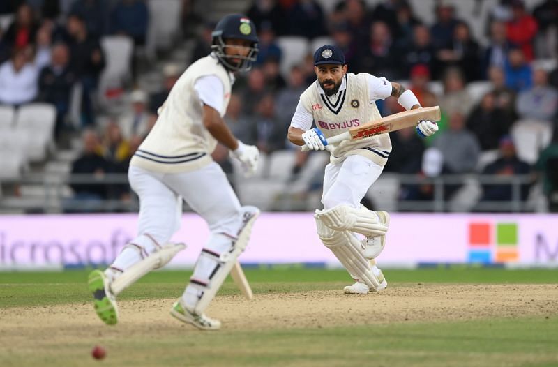 Cheteshwar Pujara and Virat Kohli added an unbeaten 99-run stand for the third wicket on Day 3 of the Headingley T