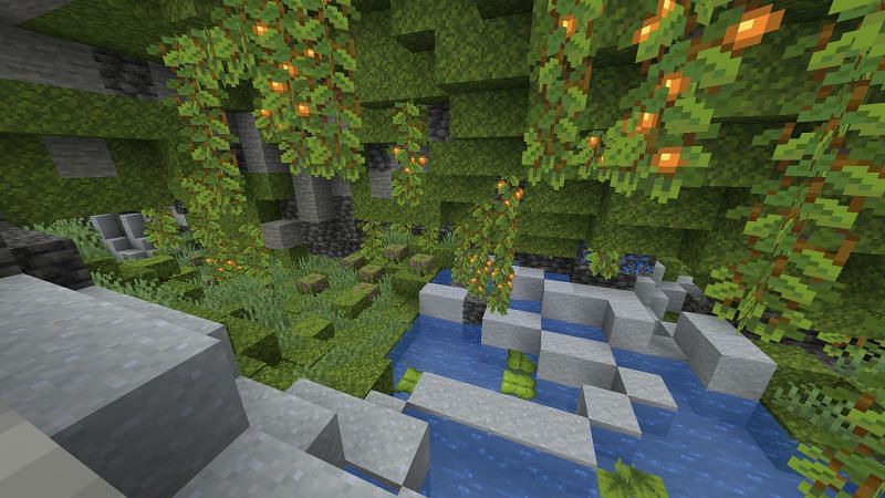 The lush cave biome (Image via Minecraft)