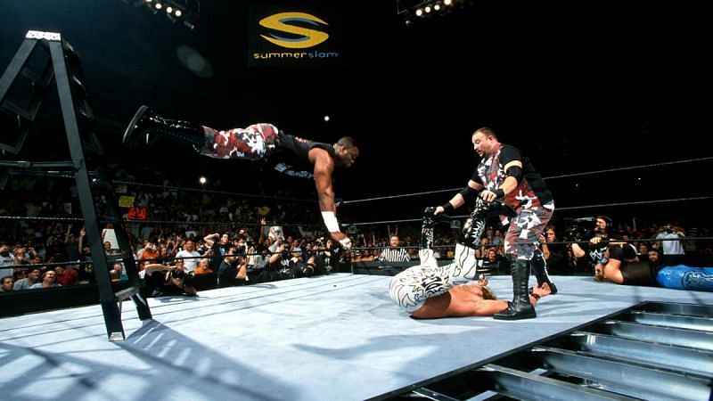 D-Von Dudley flying off the top of the ladder at SummerSlam 2000
