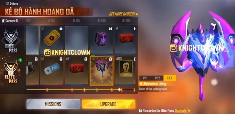 A backpack skin is likely to be at 225 badges (Image via Knight Clown)