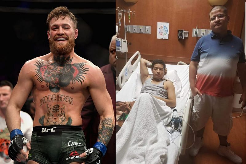 Conor McGregor sends a message to a fan [Right image credit: @JesusSanchez361 via Twitter]