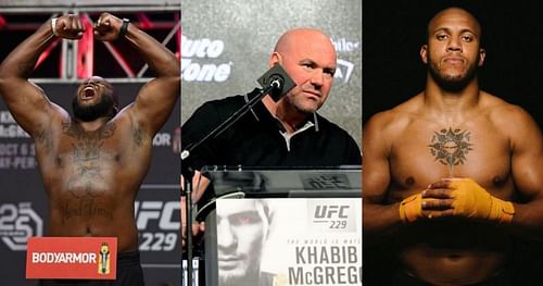 Derrick Lewis (left), Dana White (center) & Ciryl Gane (right) [Right Image Courtesy: @ciryl_gane on Instagram]