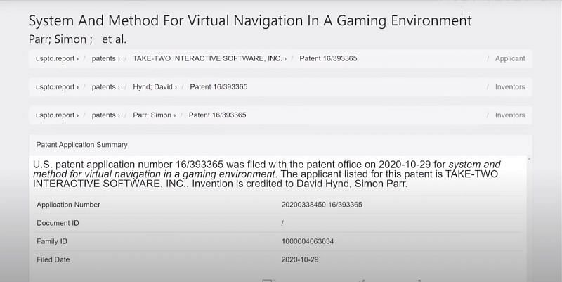 Alleged patent by Take-Two Interactive ( Source: Youtube @PlayStationGrenade )