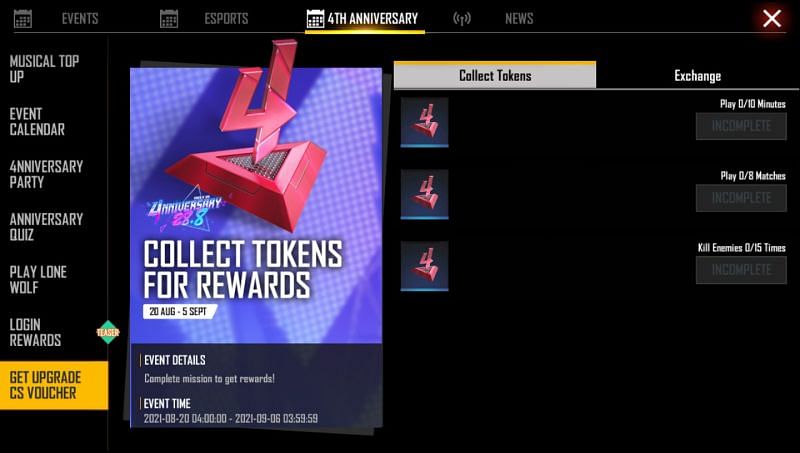 Users can complete missions in order to obtain these tokens (Image via Free Fire)